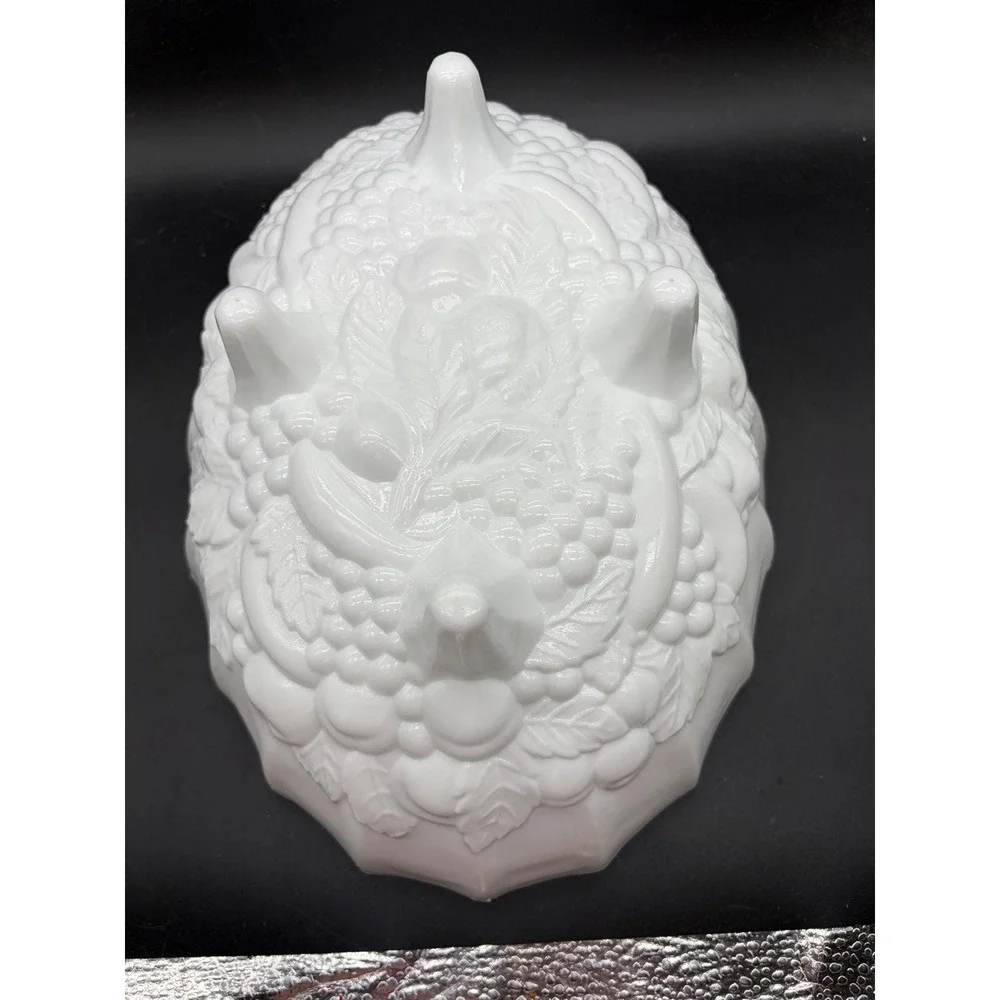 Westmoreland Milk Glass Paneled Grape Footed Fruit Bowl Scalloped Oval 12 Inch